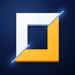 The Overbuilt app icon: a square O on navy, cut in two along a diagonal, its gold half slid down the cut.