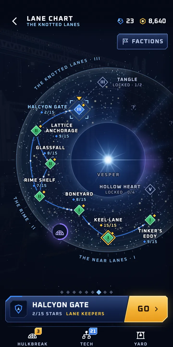 The sector map: a ring of sectors around a blue star, one selected, with a gold Go button below.